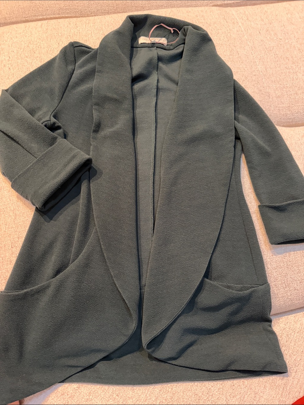 Shawl Collar Open Front Blazer Jacket - Dark Green